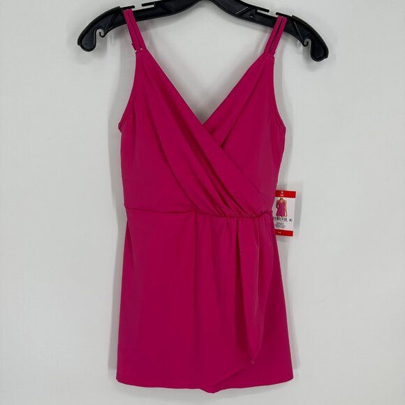 Lands' End One Piece Swimsuit XS Swim Dress Tulip Wrap Pink Chlorine Resist NWT - Picture 4 of 12